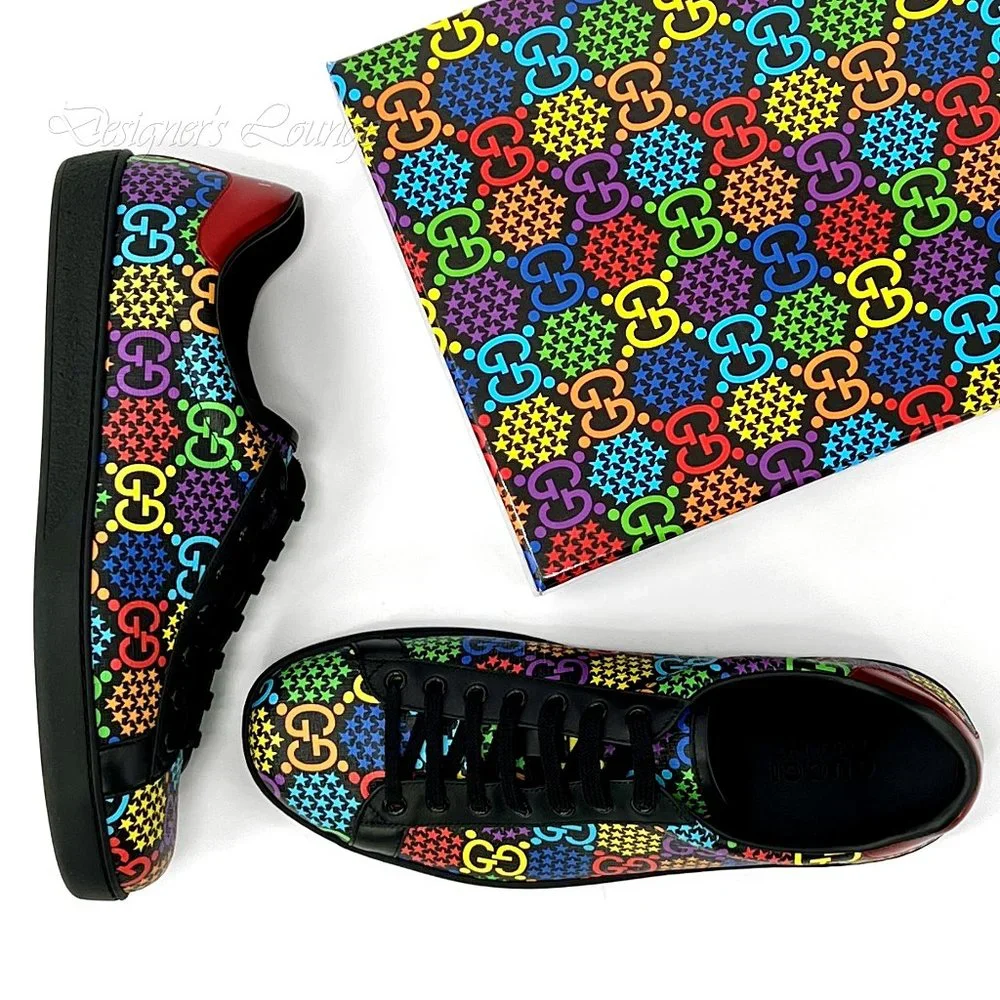 NEW GUCCI Men's Ace GG Supreme Canvas Psychedelic Low Top Sneakers G 9 / US 9.5 - Picture 1 of 10